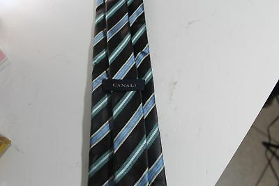 Canali Tie Maroon Blue with Green and Silver Stripes 100% Silk Italy