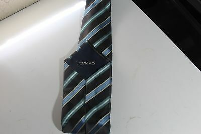 Canali Tie Maroon Blue with Green and Silver Stripes 100% Silk Italy